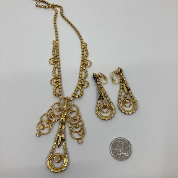 Vtg JULIANA ? art deco rhinestone mourning black crystal gothic steampunk dangle - Picture 2 of 3